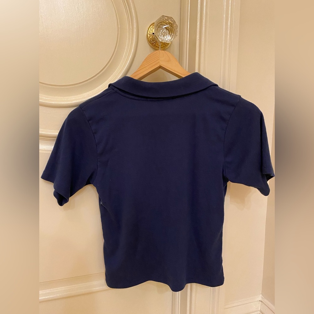 Dark Blue Cropped Collared Top - Picture 2 of 3